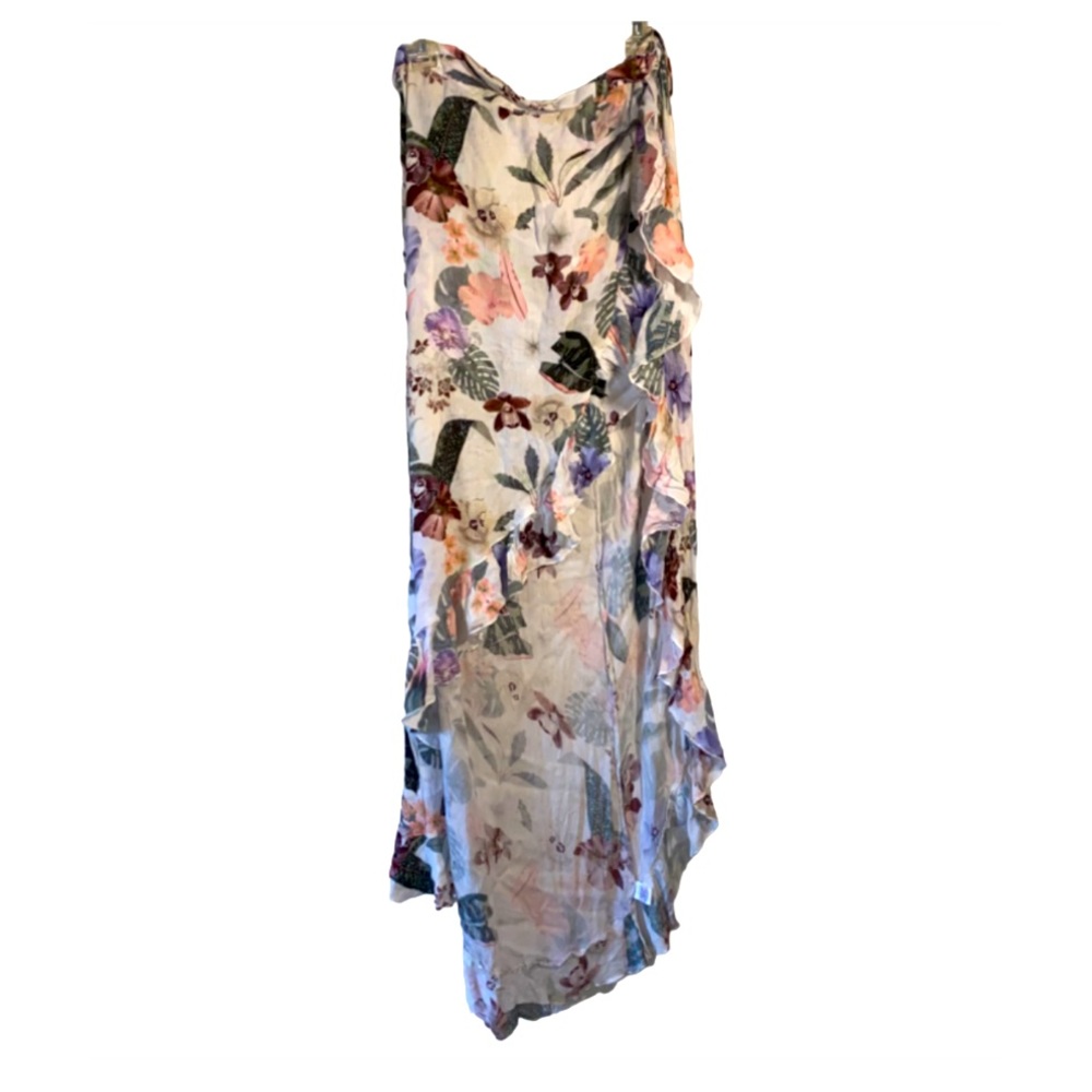 Asymmetrical Wrap Skirt Mini To Long Slit Leg Floral Ruffle Hem Textured S-XL